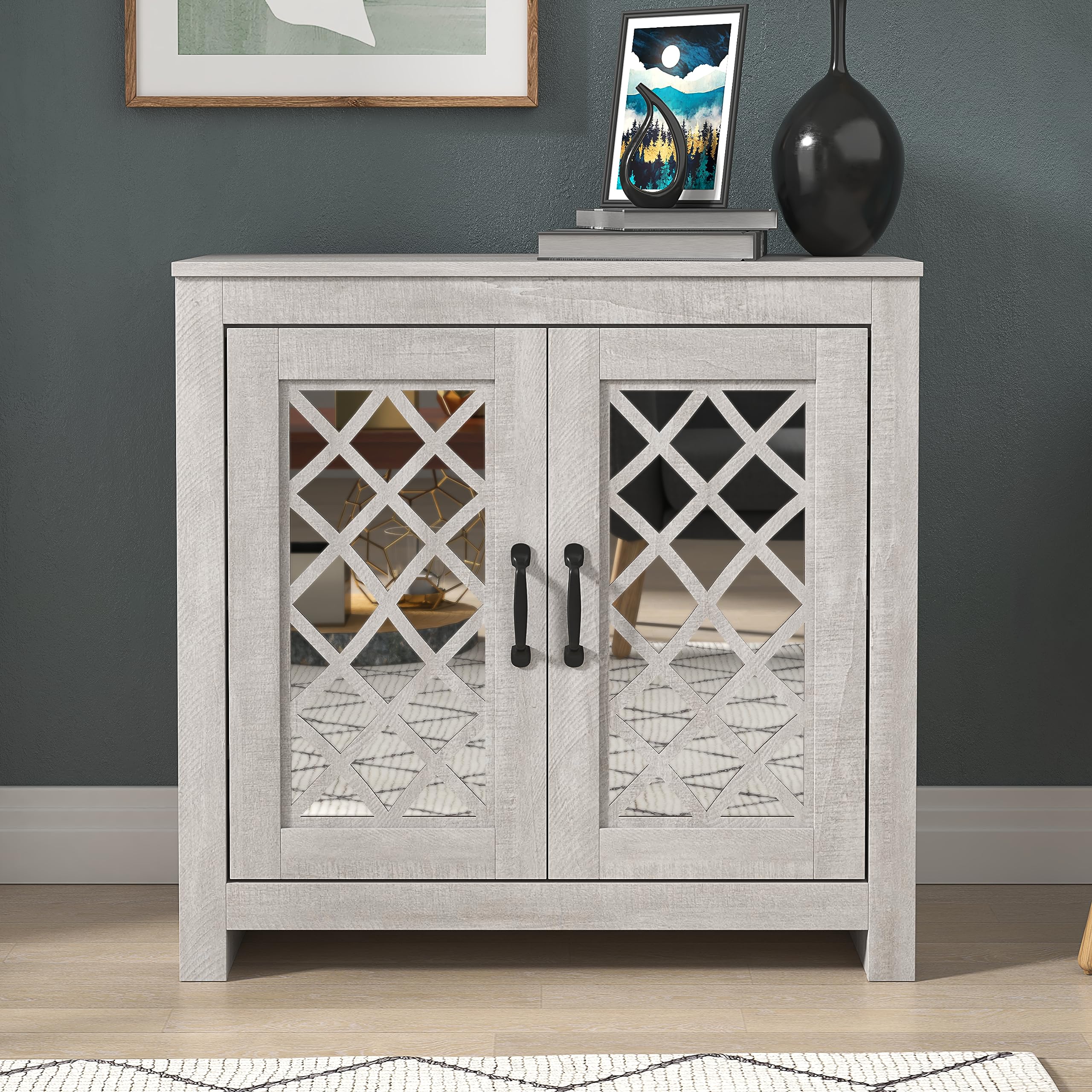 GFW Tiverton Shoe Cabinet with 2 Doors, Wooden Shoe Storage Cupboard for up to 12 Pairs, Modern Hallway Organiser with Metal Handles, White