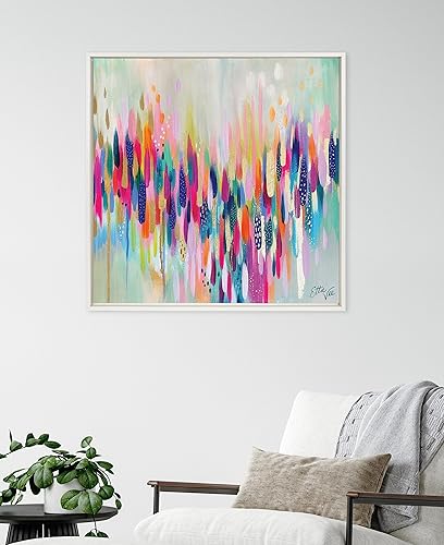 Miniatura 3 de Kate and Laurel Sylvie Brushstroke 154 - Lienzo enmarcado para pared, diseño de Jessi Raulet de Ettavee, 30 x 30 pulgadas, blanco, abstracto,