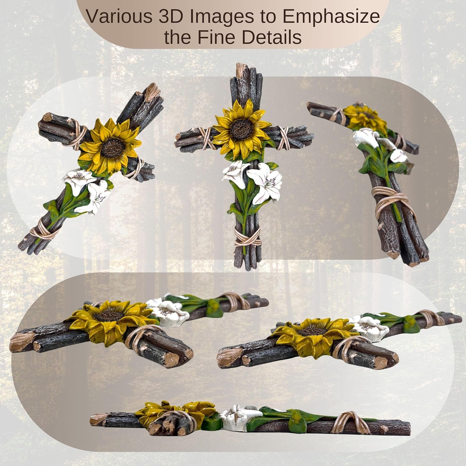 BestGiftEver Rustic Decorative Realistic Sunflower Wooden Wall Cross - Floral Blooming Garden Inspired Rustic Spiritual Art Decor - Religious Home Decoration Gift Idea for Outdoor Nature Lovers