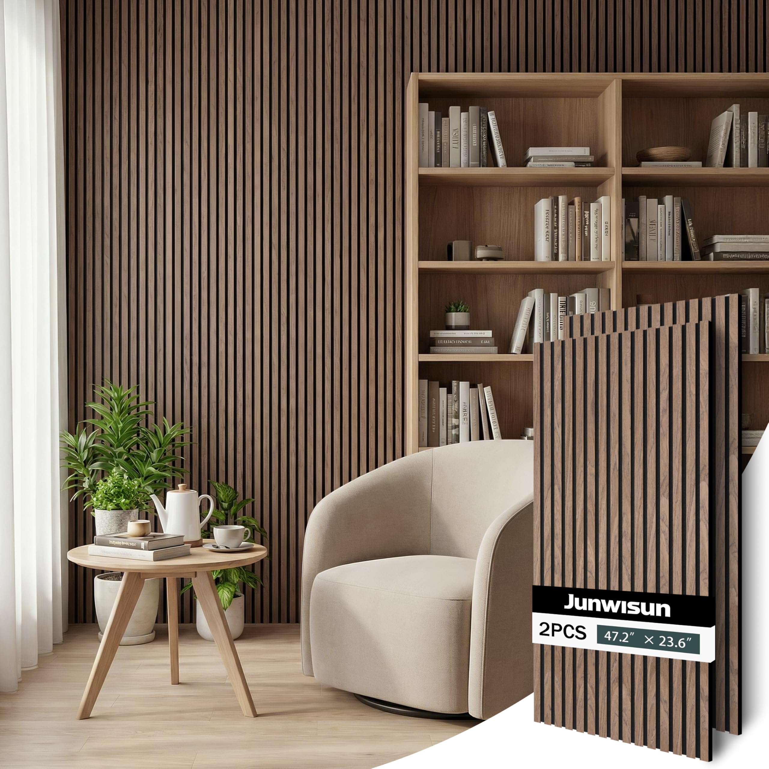Acoustic Wall Panels, 2 Pack Wood Slat Wall Panel, Soundproof Wall Panels, 3D Textured Wall Decor for Ceiling and Wall, 47.2" x 23.6", in Walnut Finish