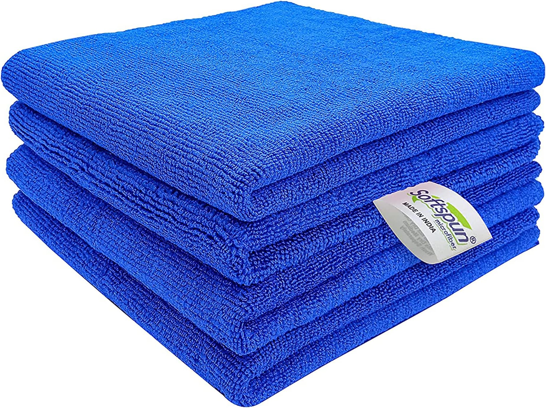 - SOFTSPUN Microfiber Cloth 40x60 Cms, 4 Piece Towel Set, 340 GSM (Blue) Multi-Purpose Super Soft Absorbent Cleaning Towels for Home, Kitchen, Car, Cleans & Polishes Everything in Your Home.