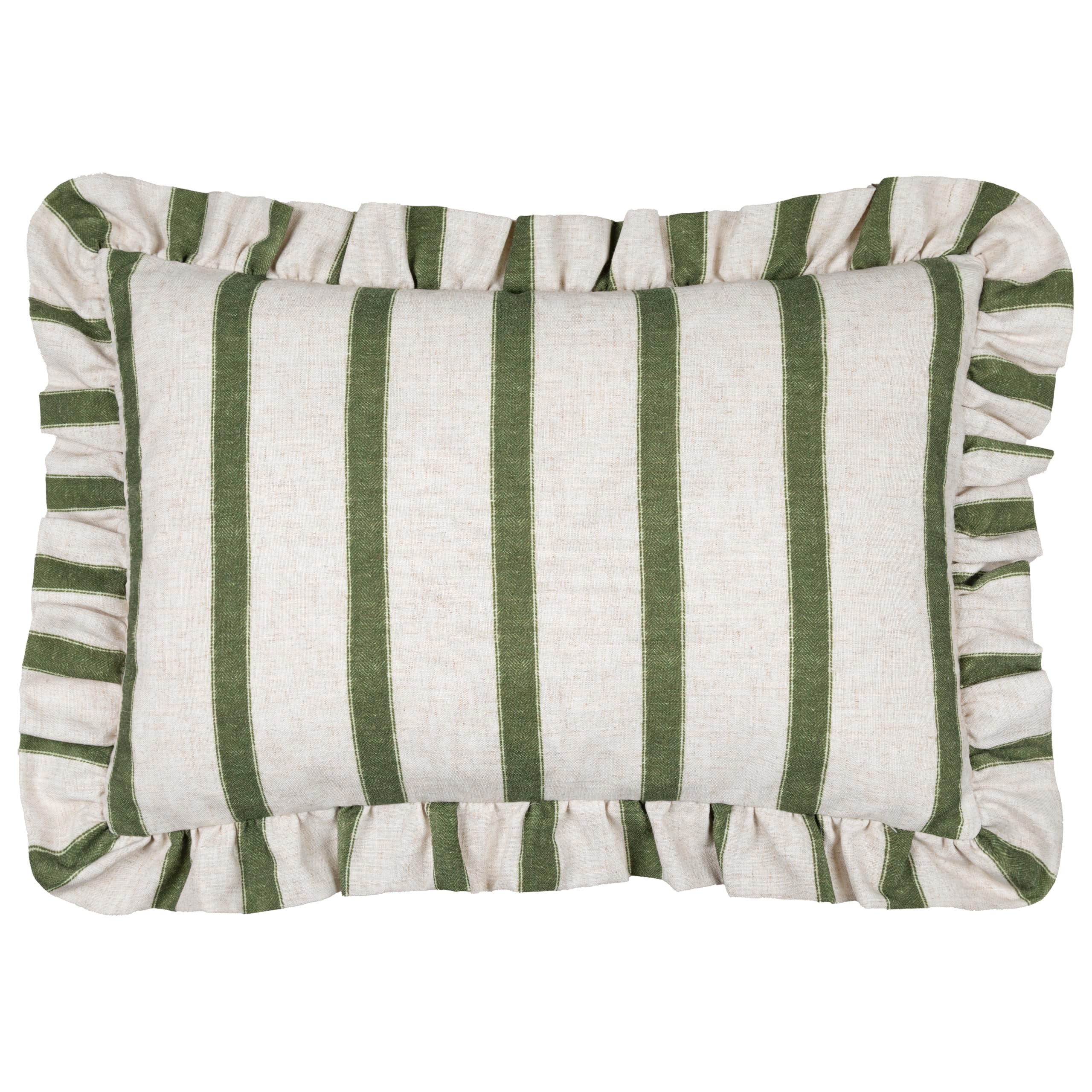 furn. Wylder Connie Cushion Cover – Striped Ruffle Linen Textured Decorative Case (Moss – 35x50cm)