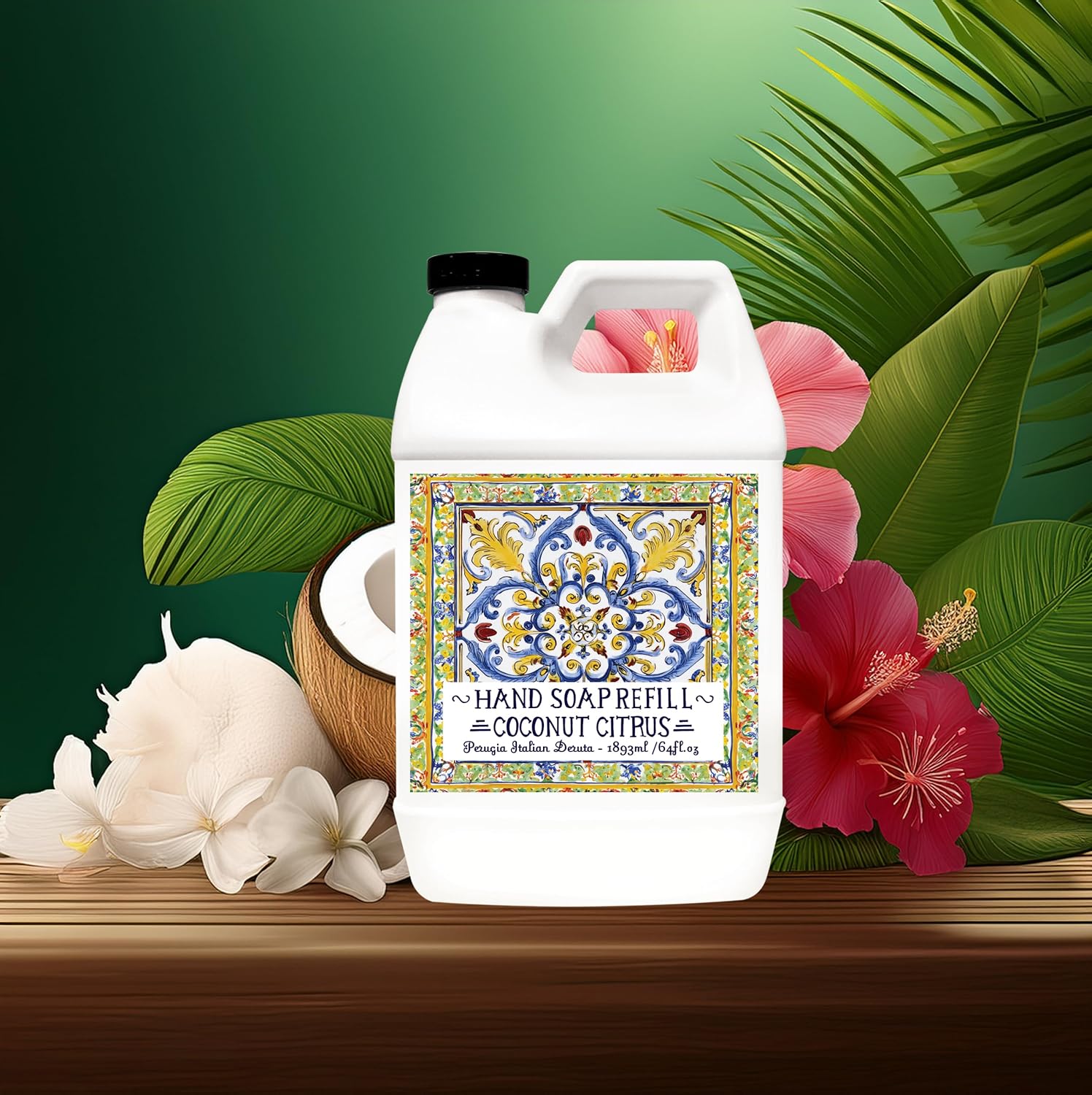 Home & Body Company Perugia Italian Deruta Hand Soap Refill Set, White Jasmine and Coconut Citrus Scents, 64 Fl Oz Bottles, 2-Pack - Image 3