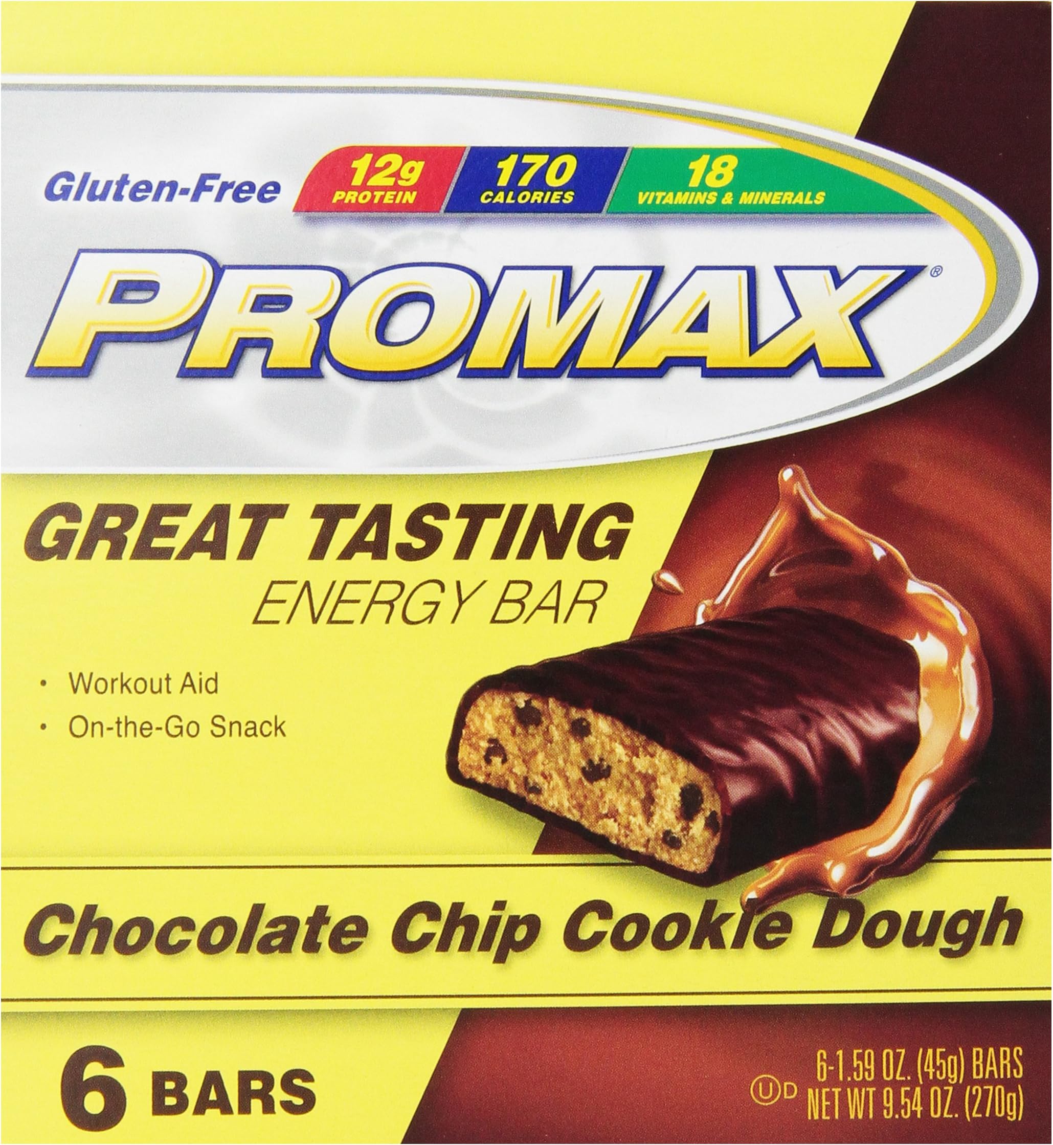 Promax Bar Protein Bars, Chocolate Chip Cookie Dough, 6 Count