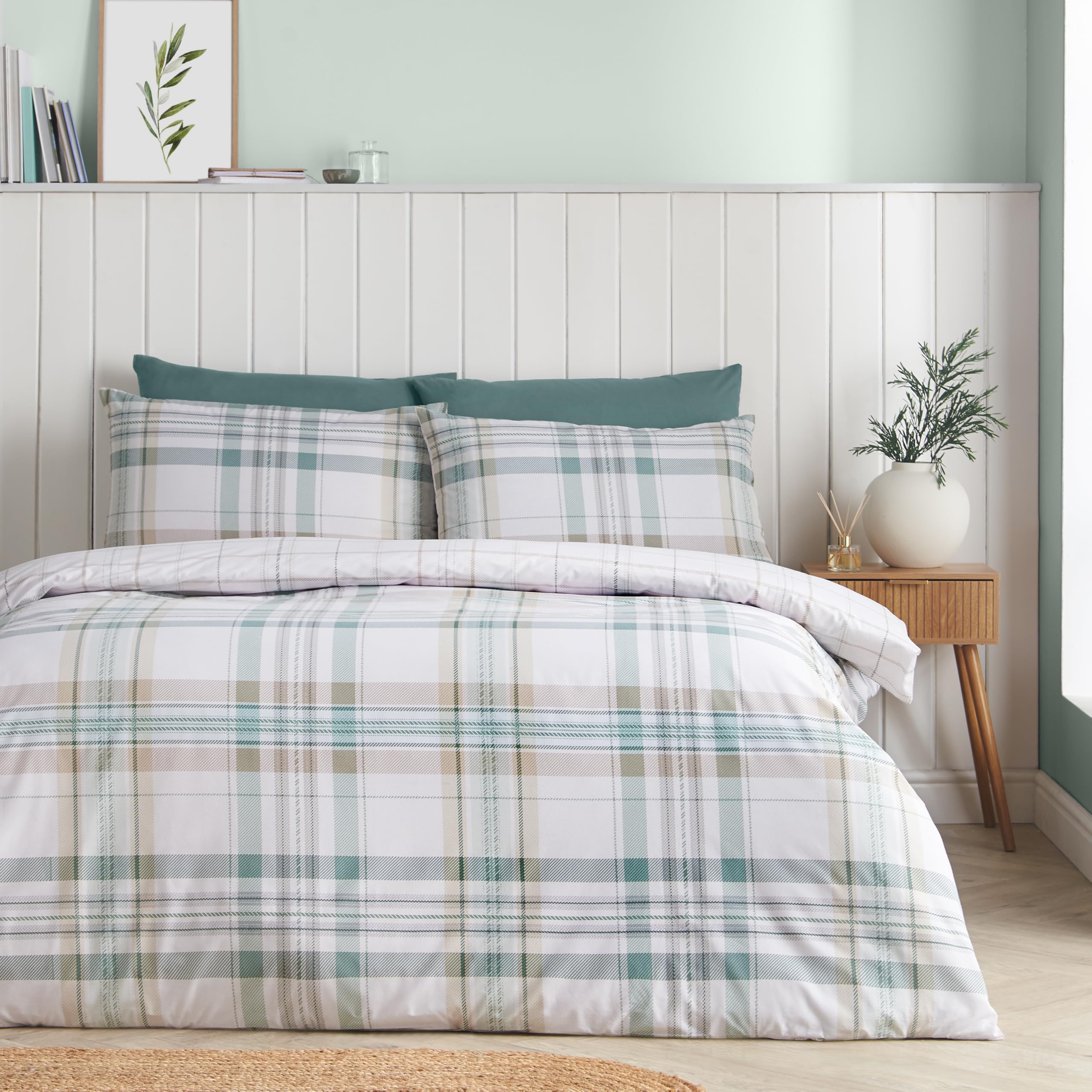 Catherine Lansfield  Green Cartmel Check Duvet Cover Set in Size King, Sports Direct
