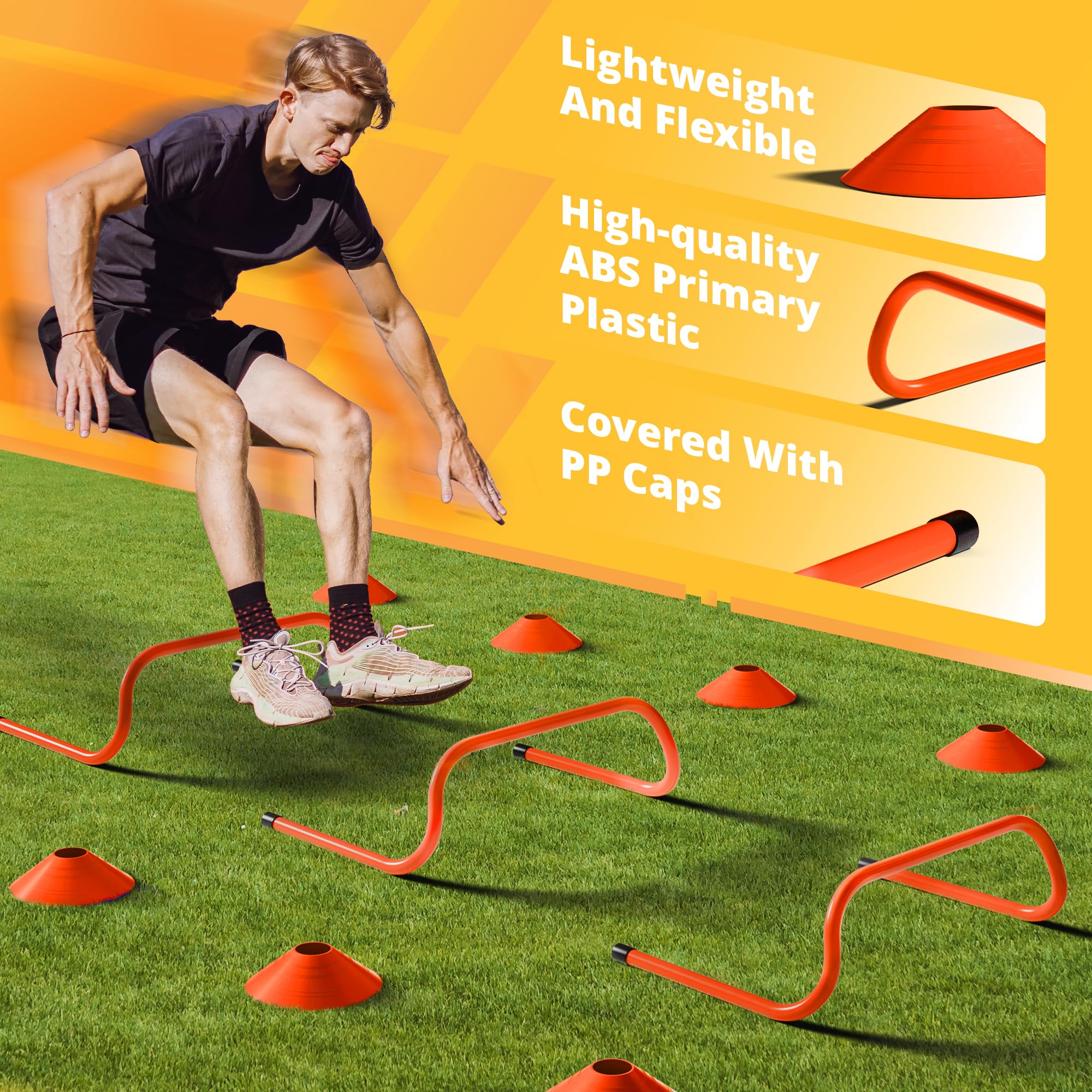 Yes4All Juego de Equipo de Entrenamiento de Velocidad: Escalera de Agilidad de 15 pies, paracaídas de Resistencia, 5 obstáculos de Agilidad, 12 Conos de Disco con Bolsa de Transporte/Correa