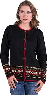 Gamboa 100% Alpaca Cardigan with Buttons - Black with Geometrical Designs - coolthings.us
