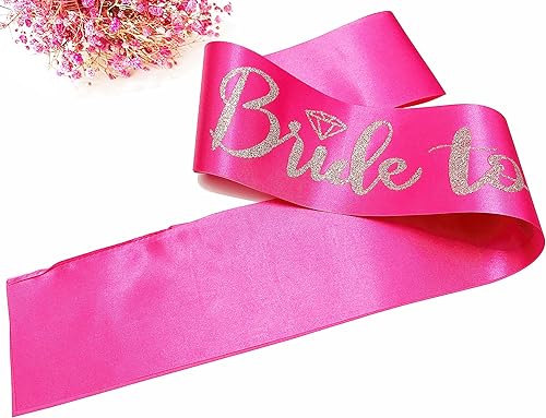 Miniatura 6 de Bride to Be - Banda de satén rosa intenso con letras plateadas con purpurina plateada, banda para despedida de soltera, regalos de boda, fiesta