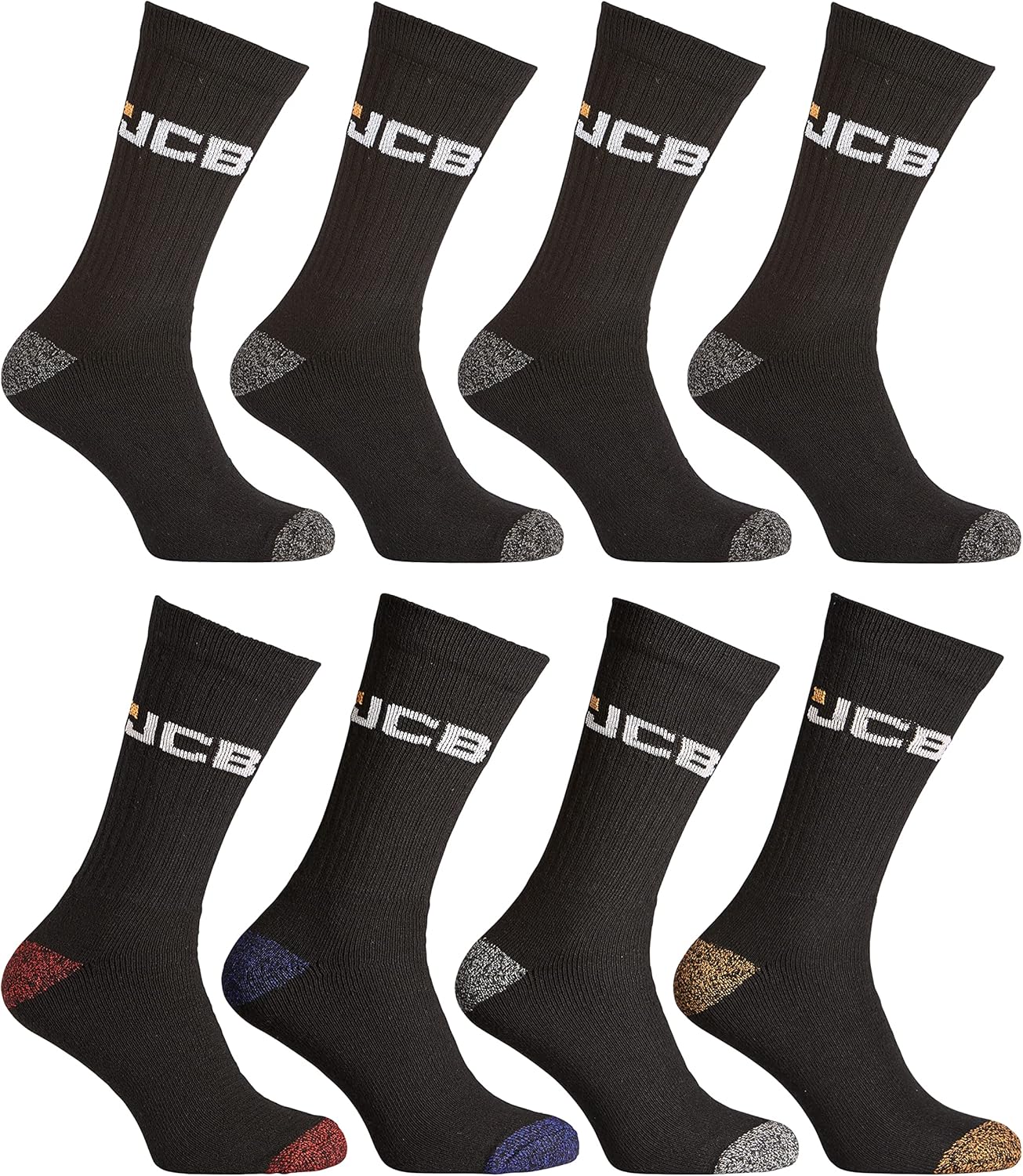 JCB Men's Black Apparel Bumper Socks Pack 8 Pairs US