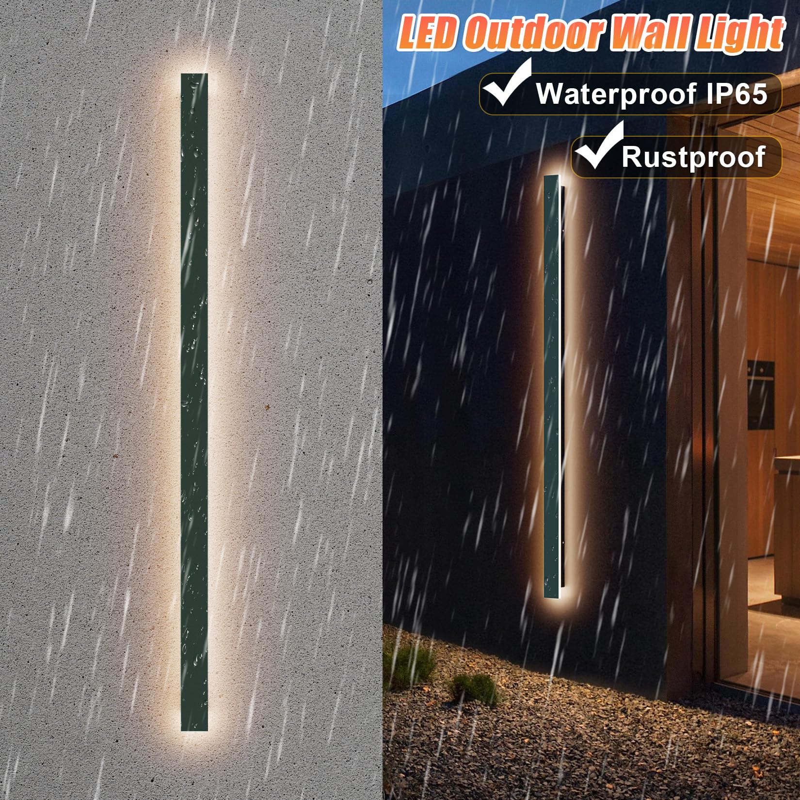 Klighten Lange Wandleuchte LED, Anthrazit Wandlampe Außen/Innen IP65, 35W/120cm Außenwandleuchten, Außenlampe Eisen Acryl, Aussenlampe für Gärten Terrassen Schlafzimmer, Warmes Licht 3000K