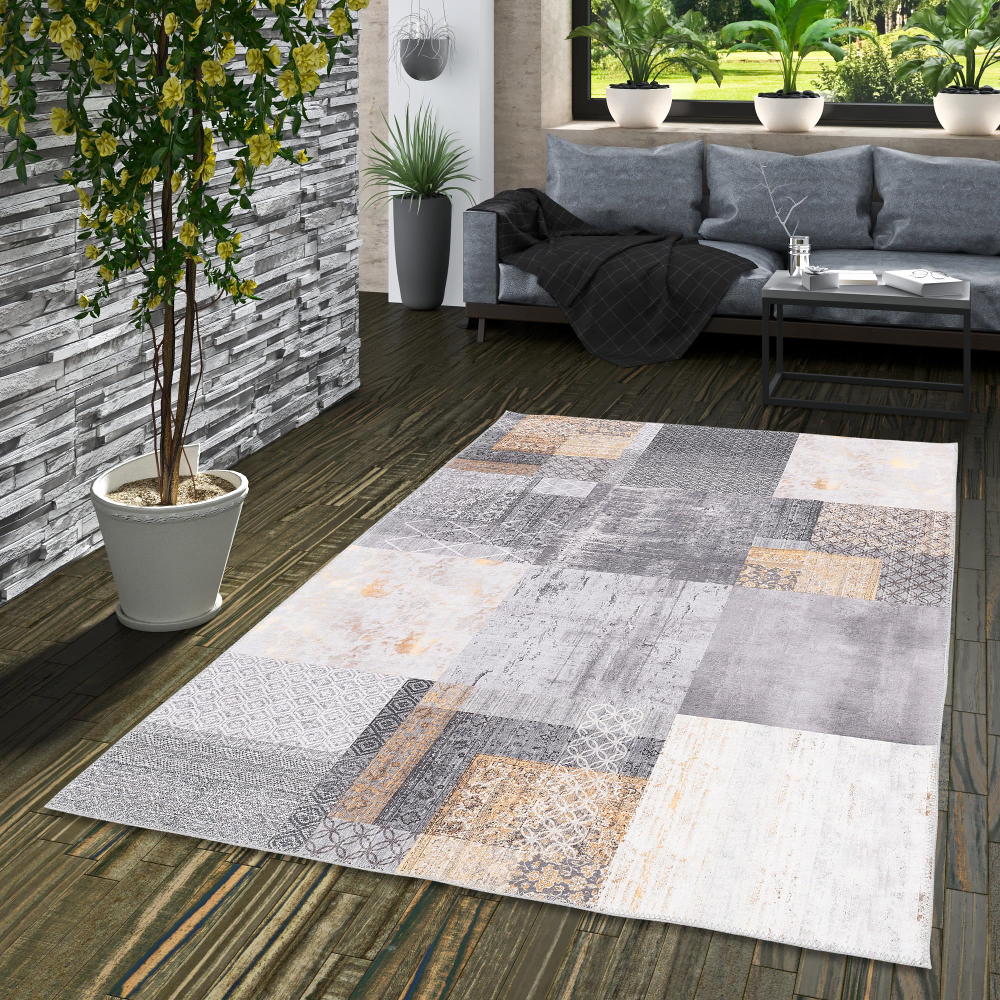 Pergamon Finesse - Tapis de Design Vintage - Patchwork Gris - 6 Tailles