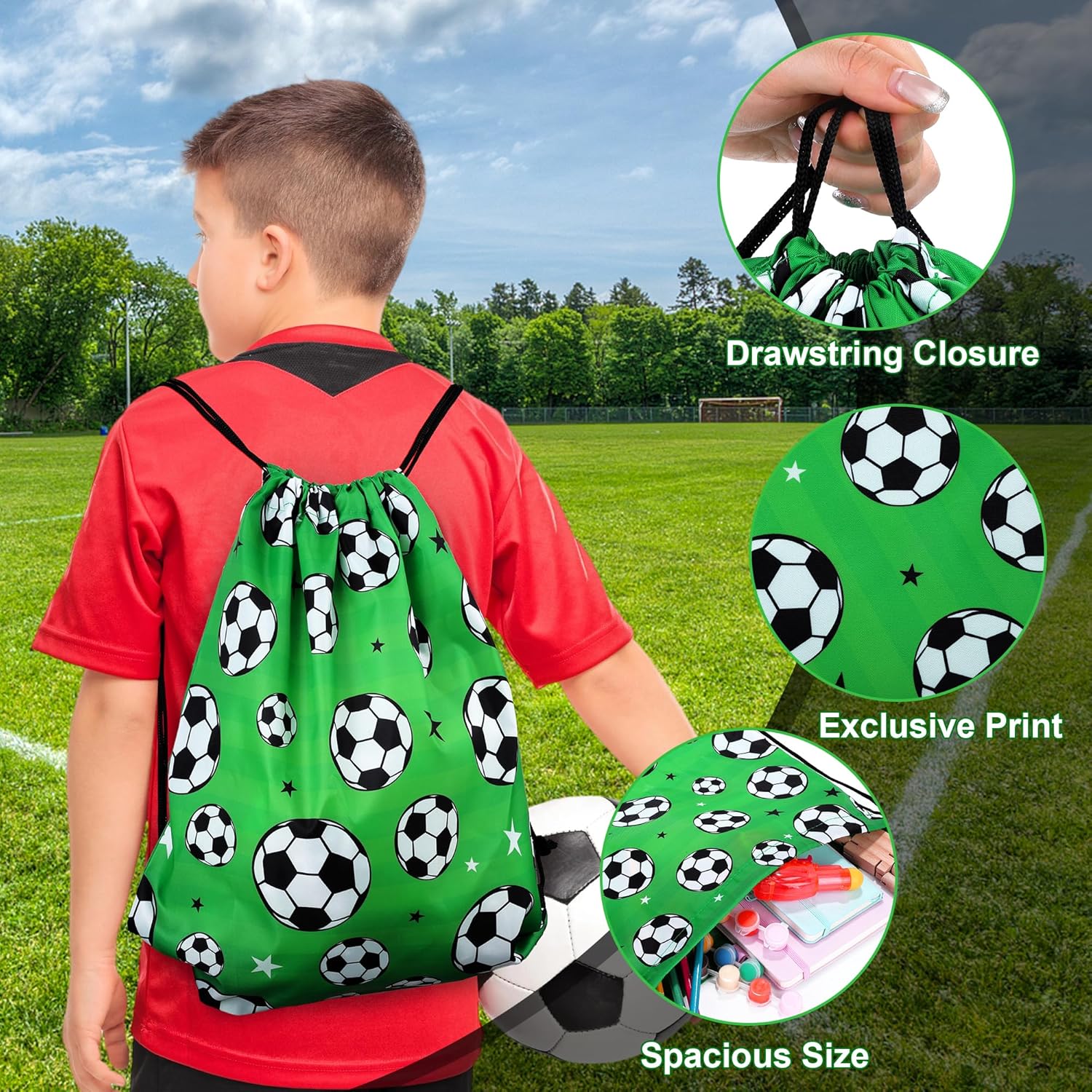 MIMIND 16 Pcs Soccer Drawstring Bag 15.8 x 13.4 Inch Soccer Backpack Treat Bag for Sports Decoration
