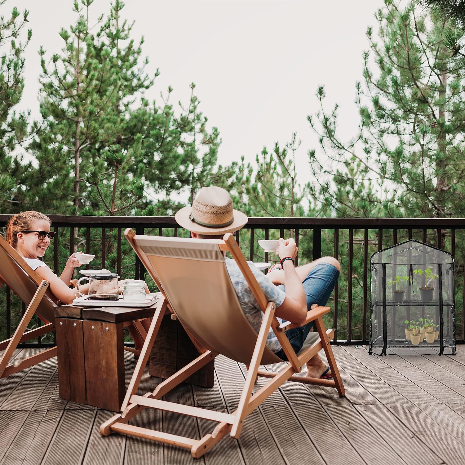 Relaxdays Greenhouse Balcony, PVC Foil, Steel, HxWxD: 94 x 69 x 49 cm, Foil Propagator 2 Levels, Black/Transparent
