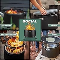 Vista 5 de TIKI 20-Inch Smokeless Social Fire Pit, Portable Outdoor Fire Pit with Removable Ash Base, Stand & Cloth Cover – Modern Wood Burning Fire Pit for