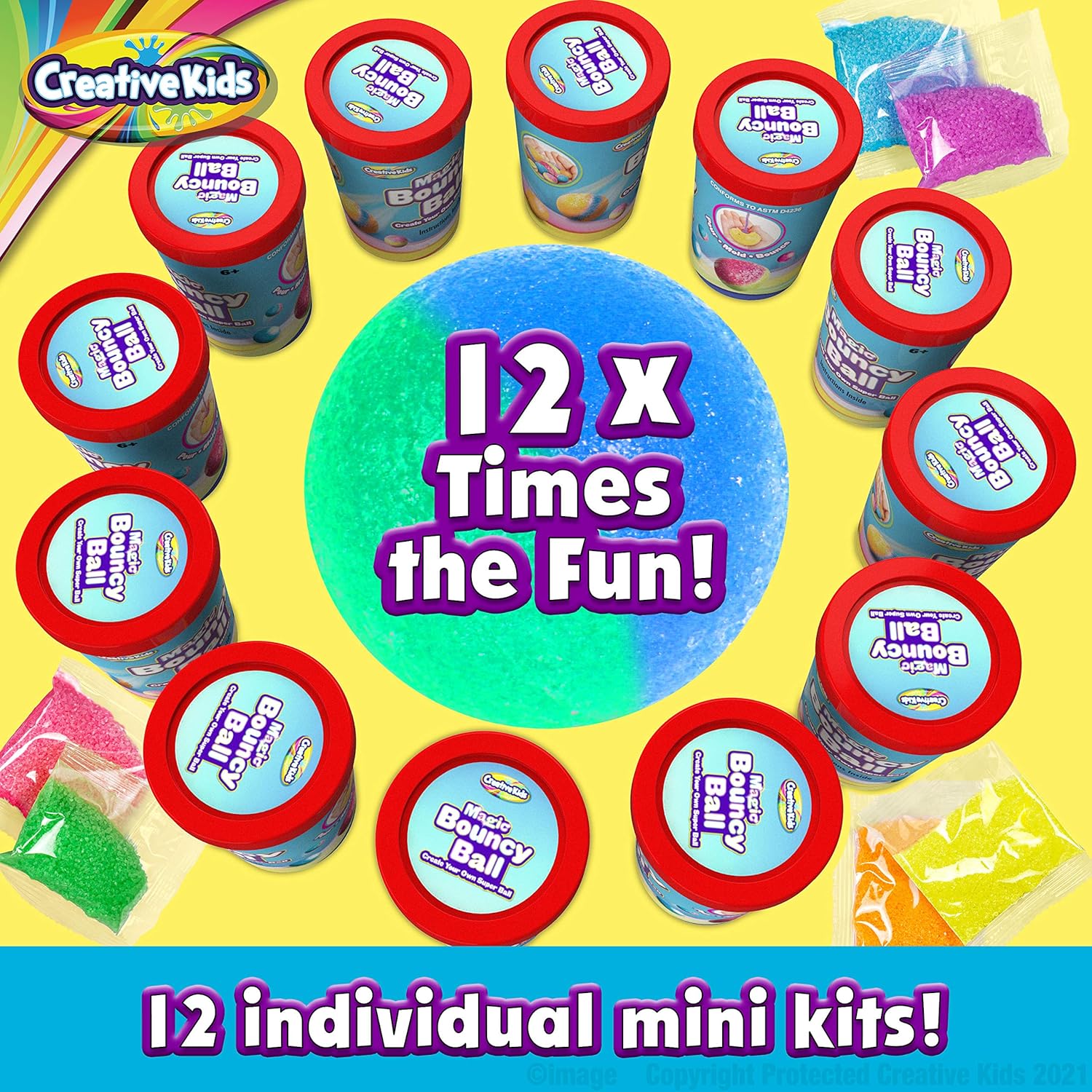 Creative Kids Make Your Own Bouncy Ball Kit - 12 Individual Packs - DIY Science Party Favors & Goody Bag Stuffers - Bulk Craft Bouncy Ball Making Kit - Ideal Valentines Gifts for Classroom