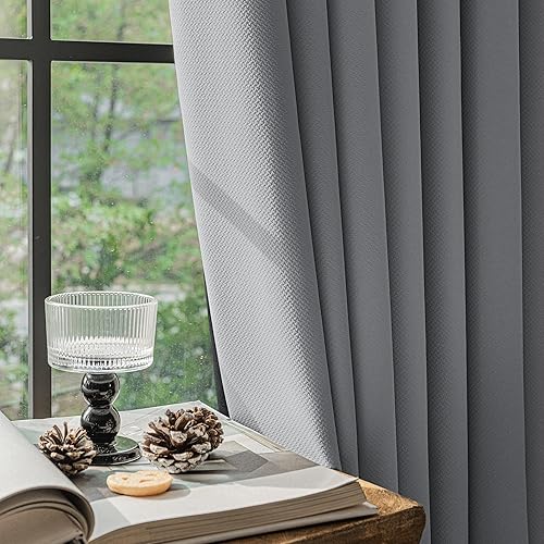 Miniatura 6 de FMFUNCTEX Cortinas opacas 100% gris oscuro para sala de estar, cortinas de 84 pulgadas de tejido largo texturizadas con aislamiento térmico para