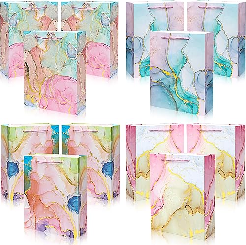 Lancool 12Pack Gift Bag, Gift Bags Medium Size, Premium 12.6Inch Marble Gift Bags Medium Size, Gift Bags Small Size Bulk, 4 Assorted Designs Foil