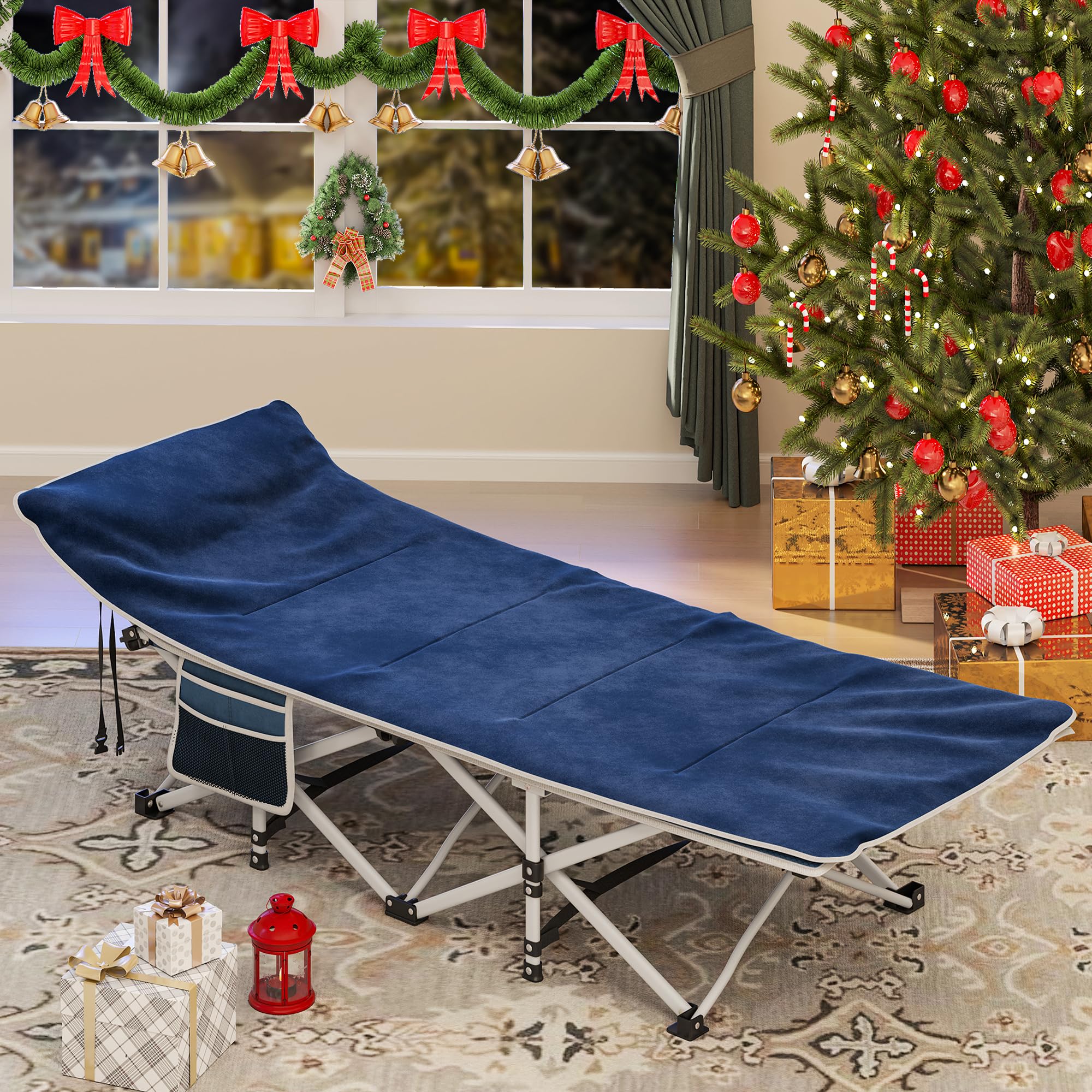 YITAHOME Letti da Campeggio Pieghevoli per Adulti, Robusta Lettino da Campeggio con Materasso, Lettino per Dormire con Tubi più Spessi per Ufficio da Viaggio all'Aperto, Blu
