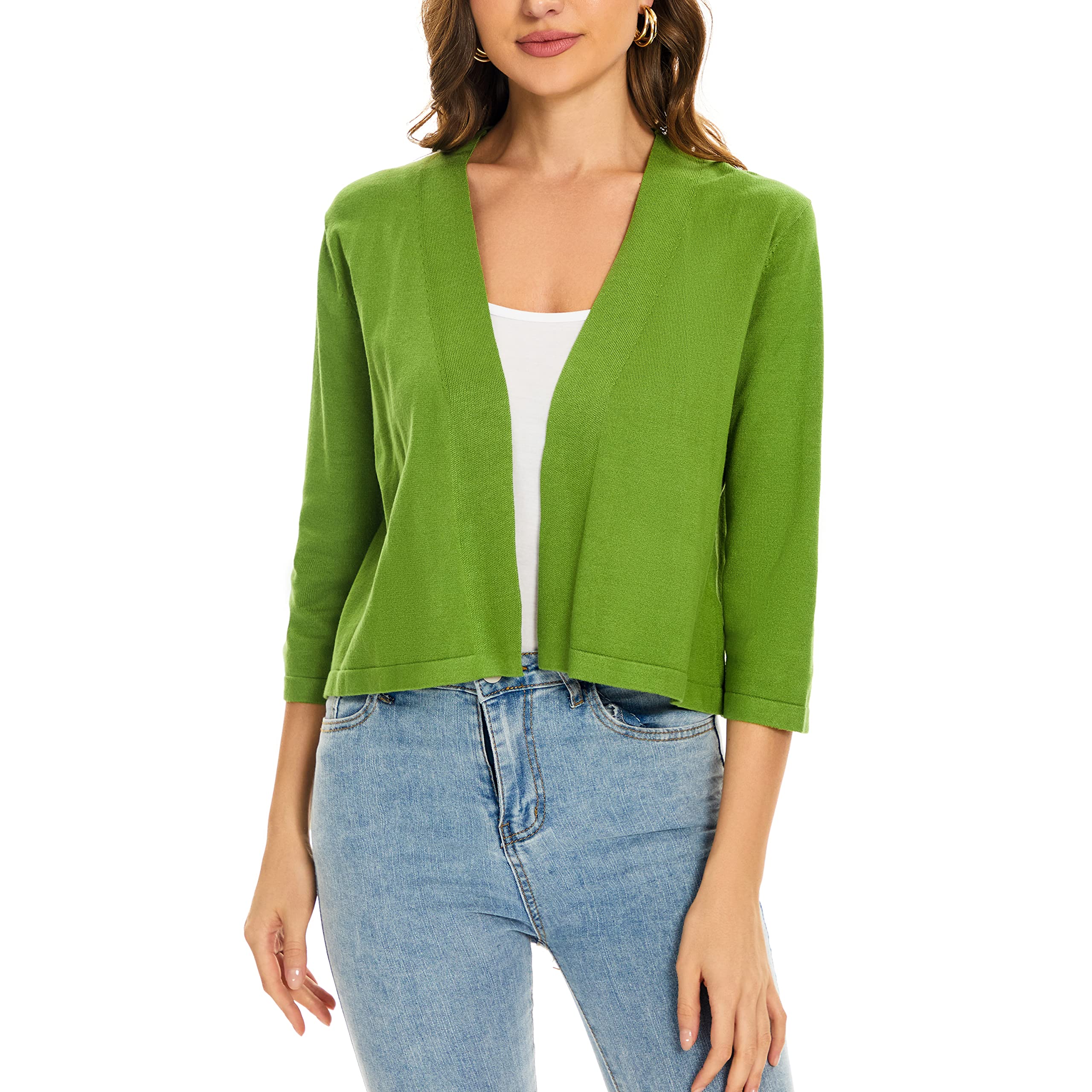 Photo 1 of Satuun Women's 3/4 Sleeve Shrugs Lightweight Open Front Cropped Cardigan Tops