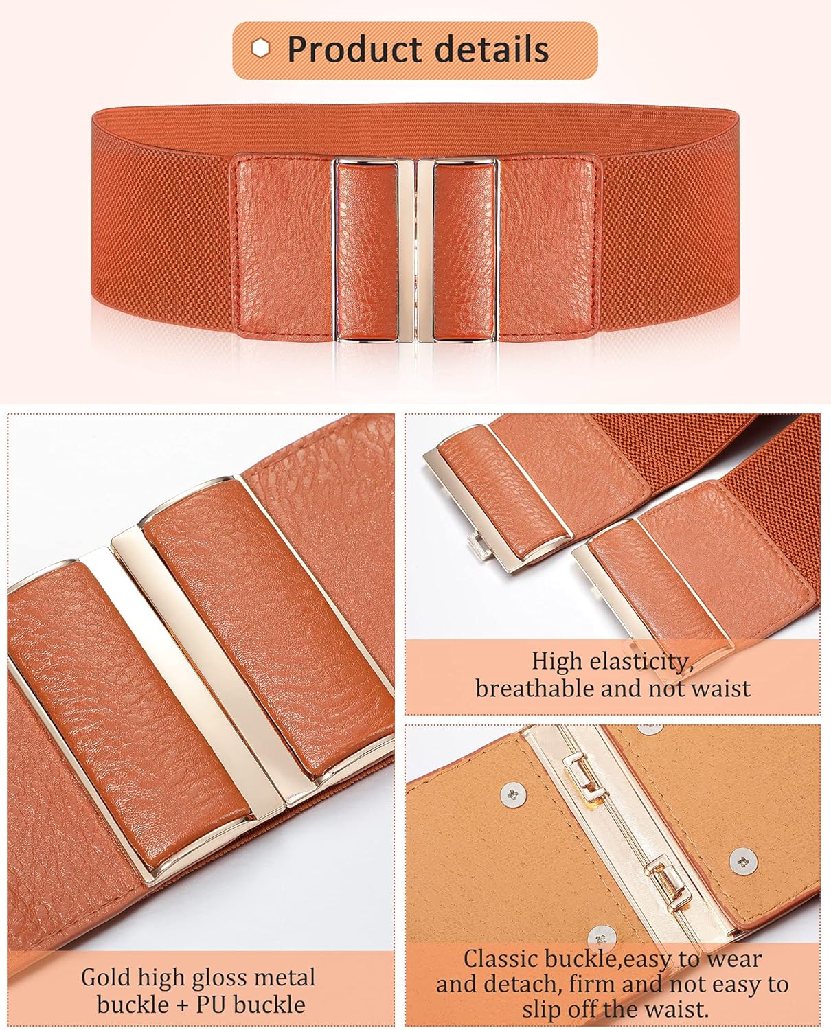 SATINIOR 6 Pieces Women Wide Belt Elastic Cinch Waistband Stretchy Dress Waist Belt with buckle for Ladies, One Size - Image 3