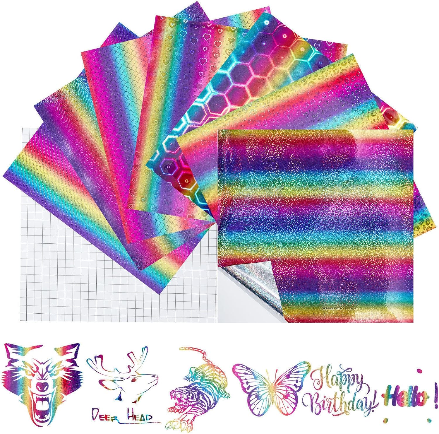 CRASPIRE 7 Sheets Rainbow Permanent Craft Adhesive Vinyl, 12'' x12