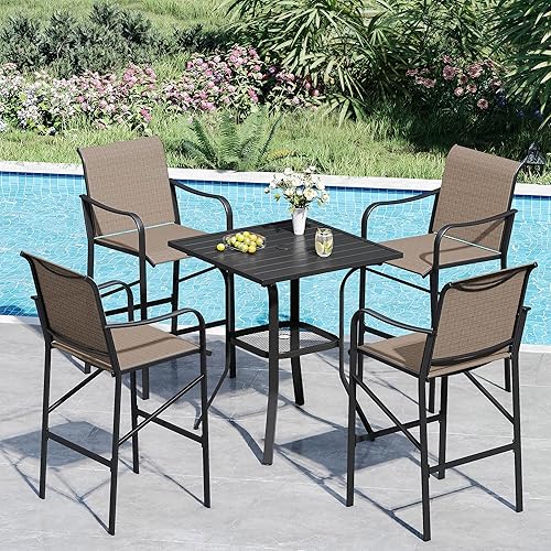 VICLLAX 5 Pieces Outdoor Patio Bar Set, Square Bar Height