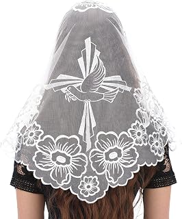 Church Triangular Head covering - Cross Chalice Embroidered Vintage Church Veil for Women