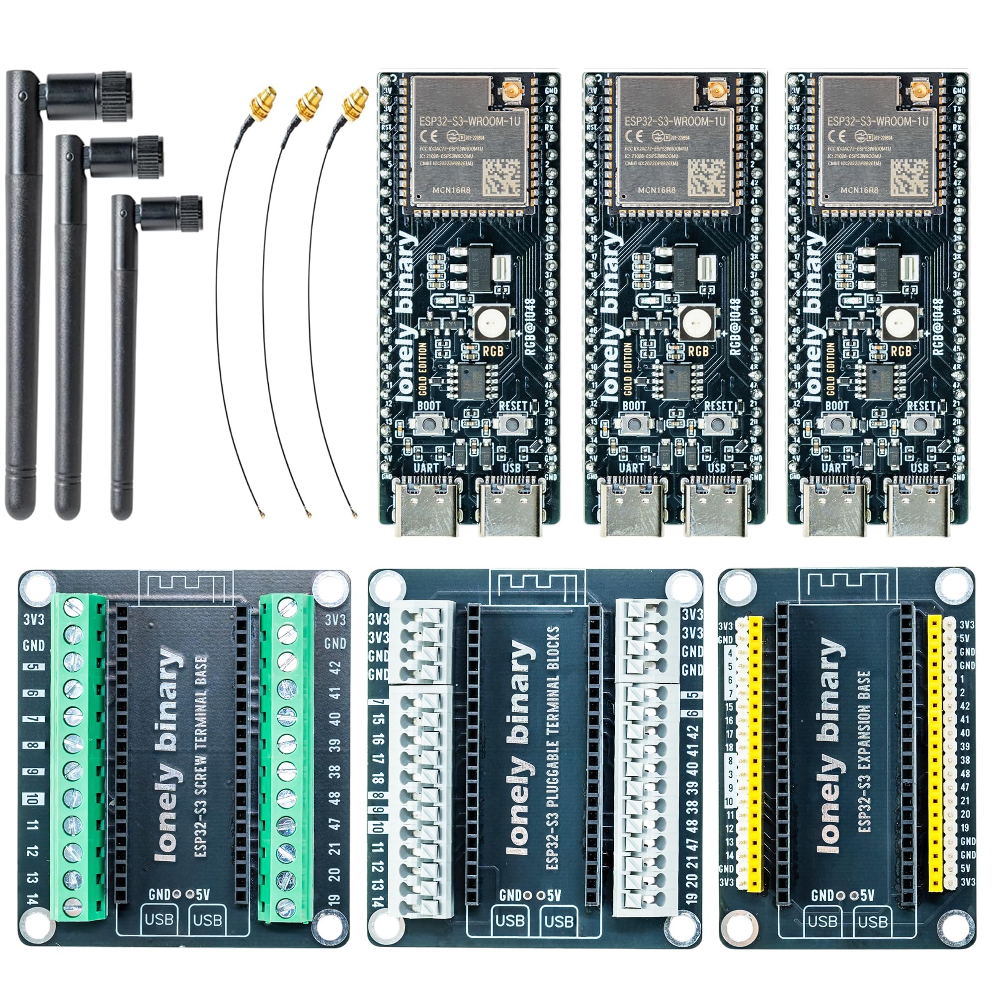 Kit ESP32-S3 para desarrollo IoT en MicroPython y ESP-IDF con tres placas N16R8 8
