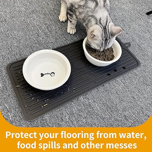 Miniatura 61 de Ptlom Mantel individual de silicona para perros y gatos, antideslizante, impermeable, tapete para alimentos y agua, tapete para bandeja