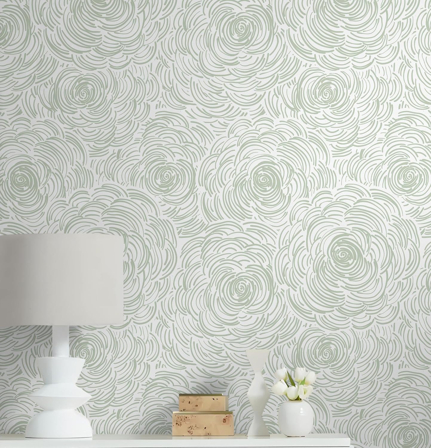Modern Peel and Stick Wallpaper Green Contact Paper Sage Green Self-Adhesive Wall Paper Removable Decorative Wallpapers for Bedroom Bathroom Cabinets Decor Vinyl 17.3" x 393.7"