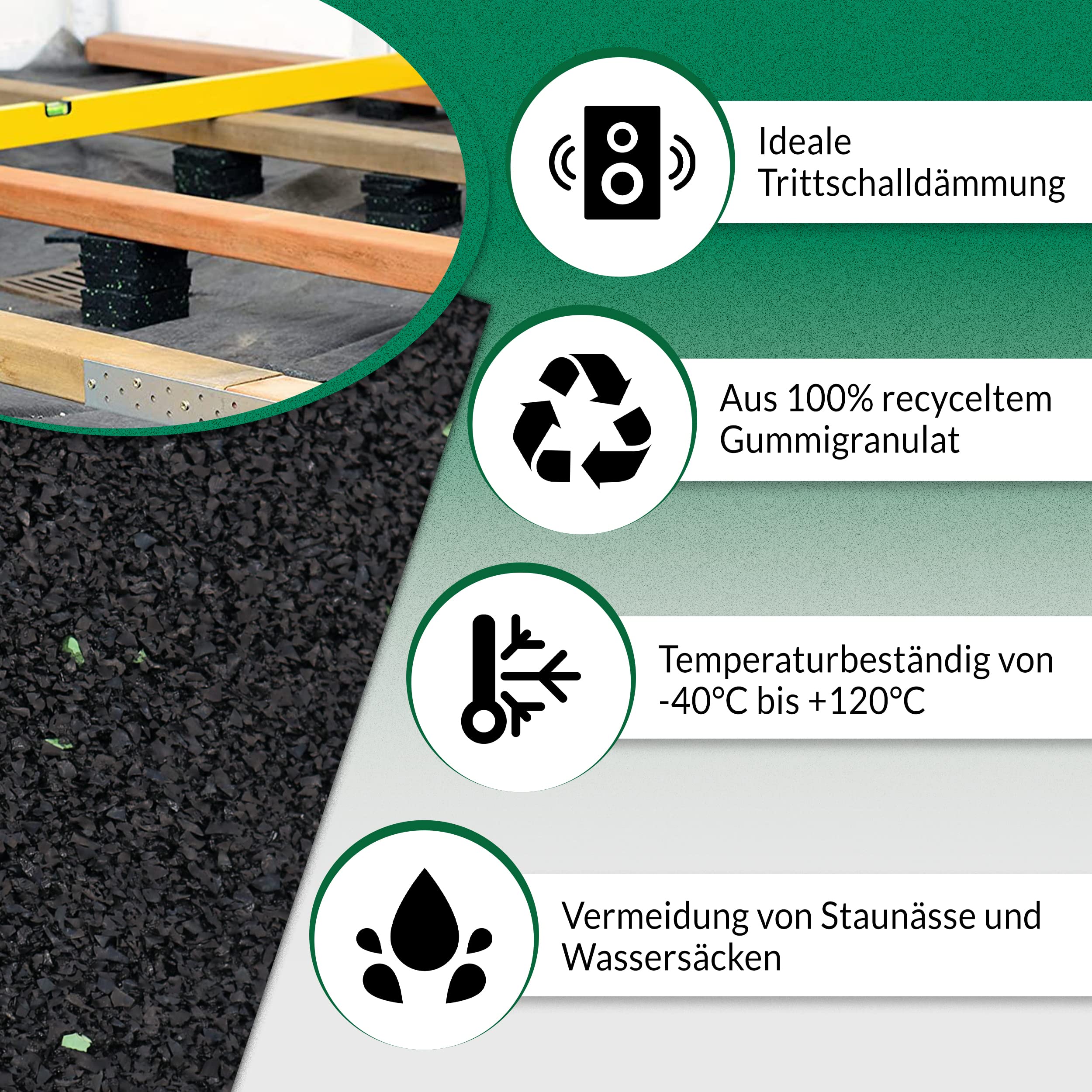200 Stück 6 mm 90 x 90 mm Terrassenpad, Terrassenpads aus Gummi – Unterlagepads für die Unterkonstruktion ihrer Terrassen Balkon oder Gartenhütte
