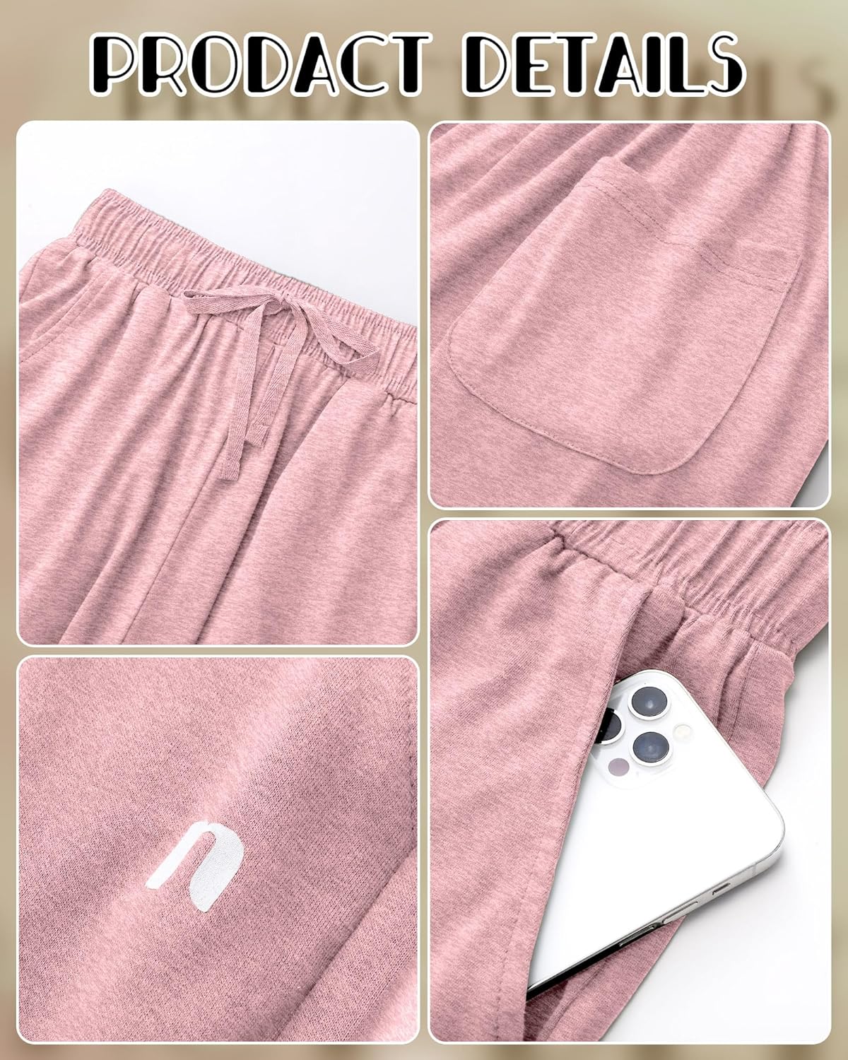 Neer 3 Pack Women's Plus Size Pants with Back Pockets, Wide Leg Casual Pants High Waist Lounge Elastic Drawstring Yoga Jogger - Image 4