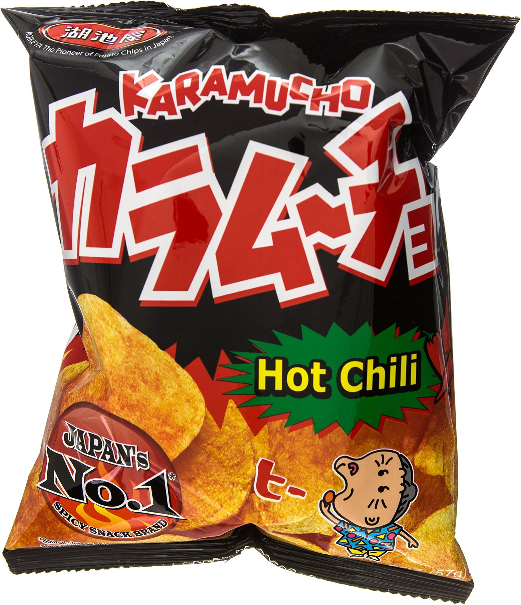 Koikeya Karamucho Potato Chips, Hot Chili, 2 Ounce (Pack of 12)