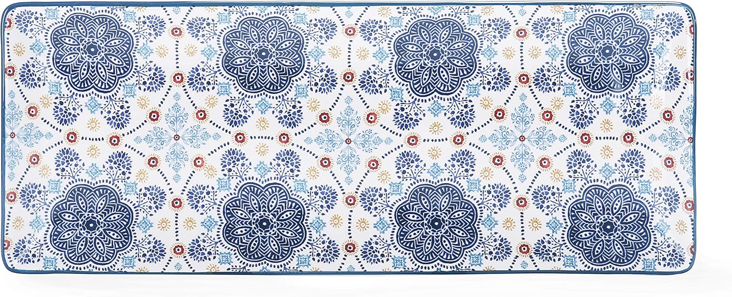  | Bico Blue Talavera Ceramic 14 inch Rectangular Serving Platter, Set of 2, for Serving Salad, Pasta, Cheese, Ham, Appetizer, Microwave & Dishwasher Safe: Platters
