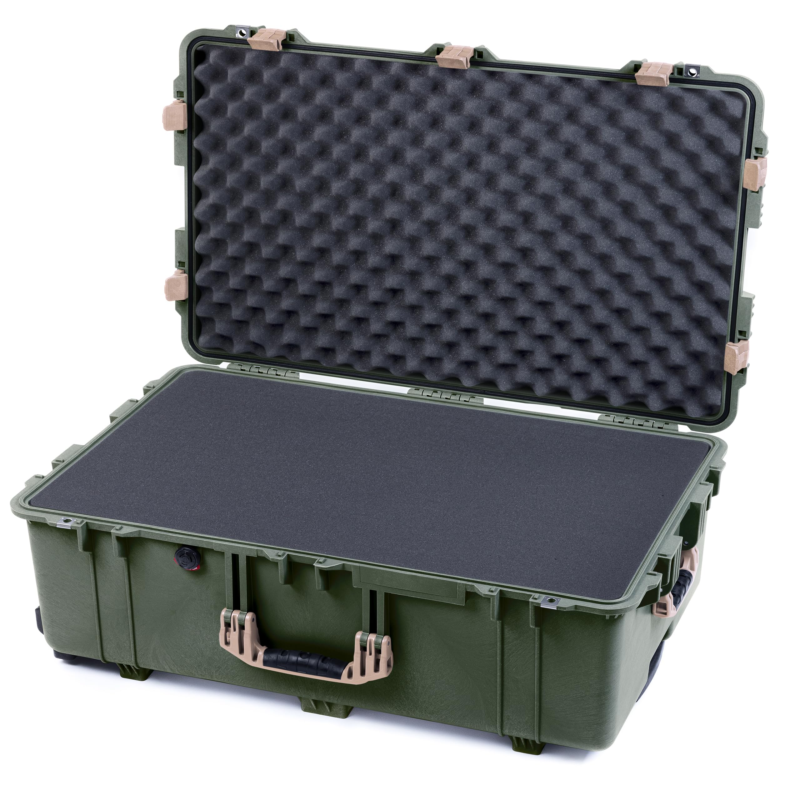 ColorCase Pelican 1650 Case OD Green - Large Sized Rolling Waterproof Case with Pick & Pluck Foam & Convoluted Lid Foam - Desert Tan Handles & Latches