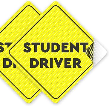 ASSURED SIGNS Student Driver Sticker for Car Window, 2 Pack, 5" x 5" | Encourage Patient Driving, High Visibility Yellow for New Drivers, Easy Exterior Application, Tinted Window Compatible