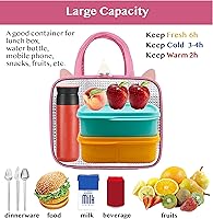 Vista 5 de Lonchera térmica para niños, reutilizable, duradera, ligera, para mantener la comida fríacaliente, unicornio