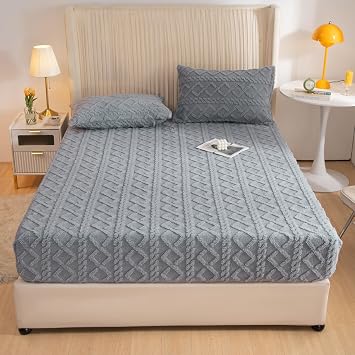Elastic Bed Sheets,Elastic Bed Sheets Queen Size,Winter Super Soft Cosy Plush Shaggy Taffeta Elastic Fitted Sheet Gray, California King
