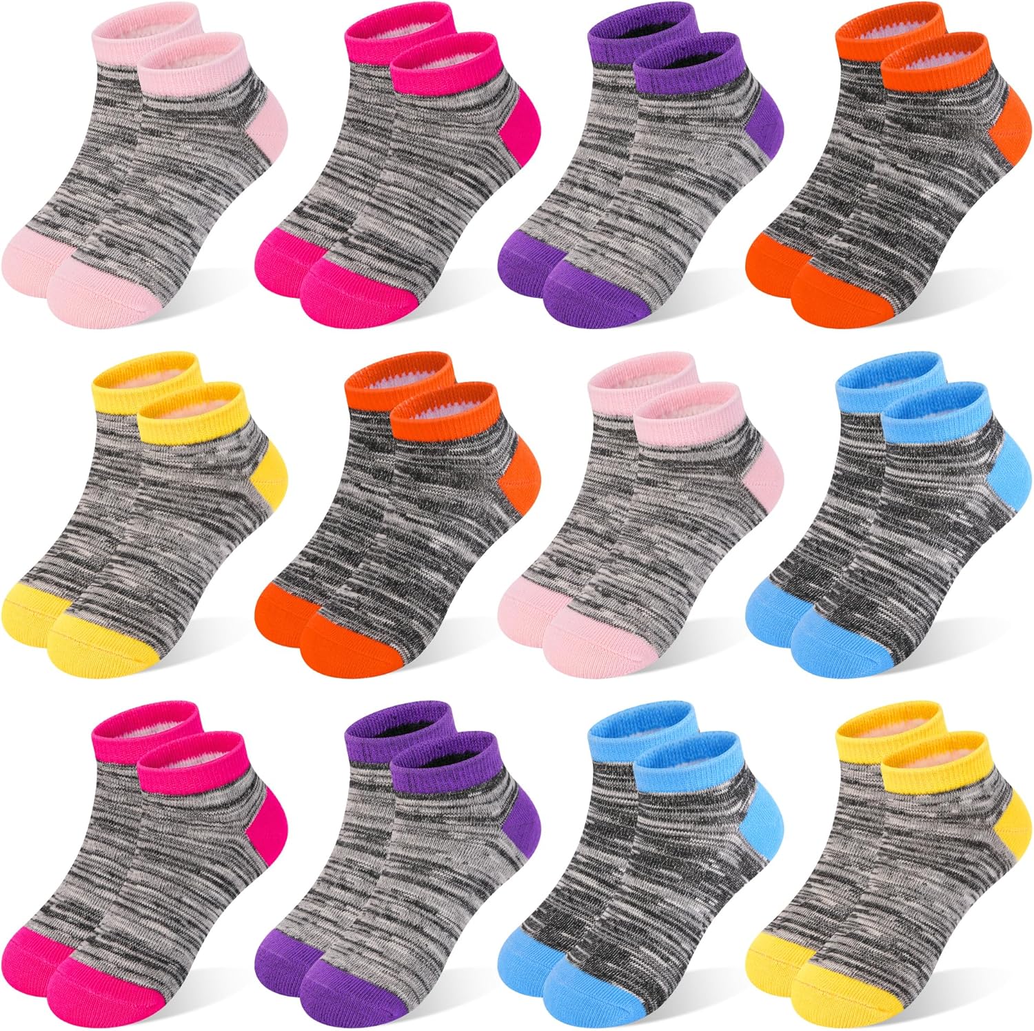 Boys Ankle Socks 12-Pack Toddler Kids Athletic Socks Low Cut Sizes for 2-10 Years