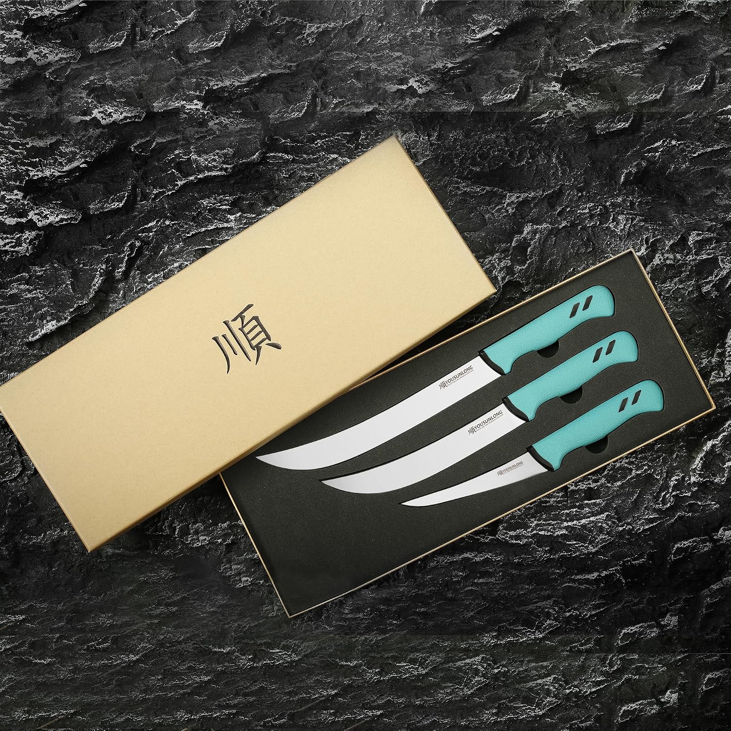 YOUSUNLONG Cimeter Butcher & Boning Knife 3-Piece Set - Premium High-carbon Molybdenum Steel Blade of 5" 8" 10" - Butcher's Meat Knife Set - Ergonomic & Non-slip Handle