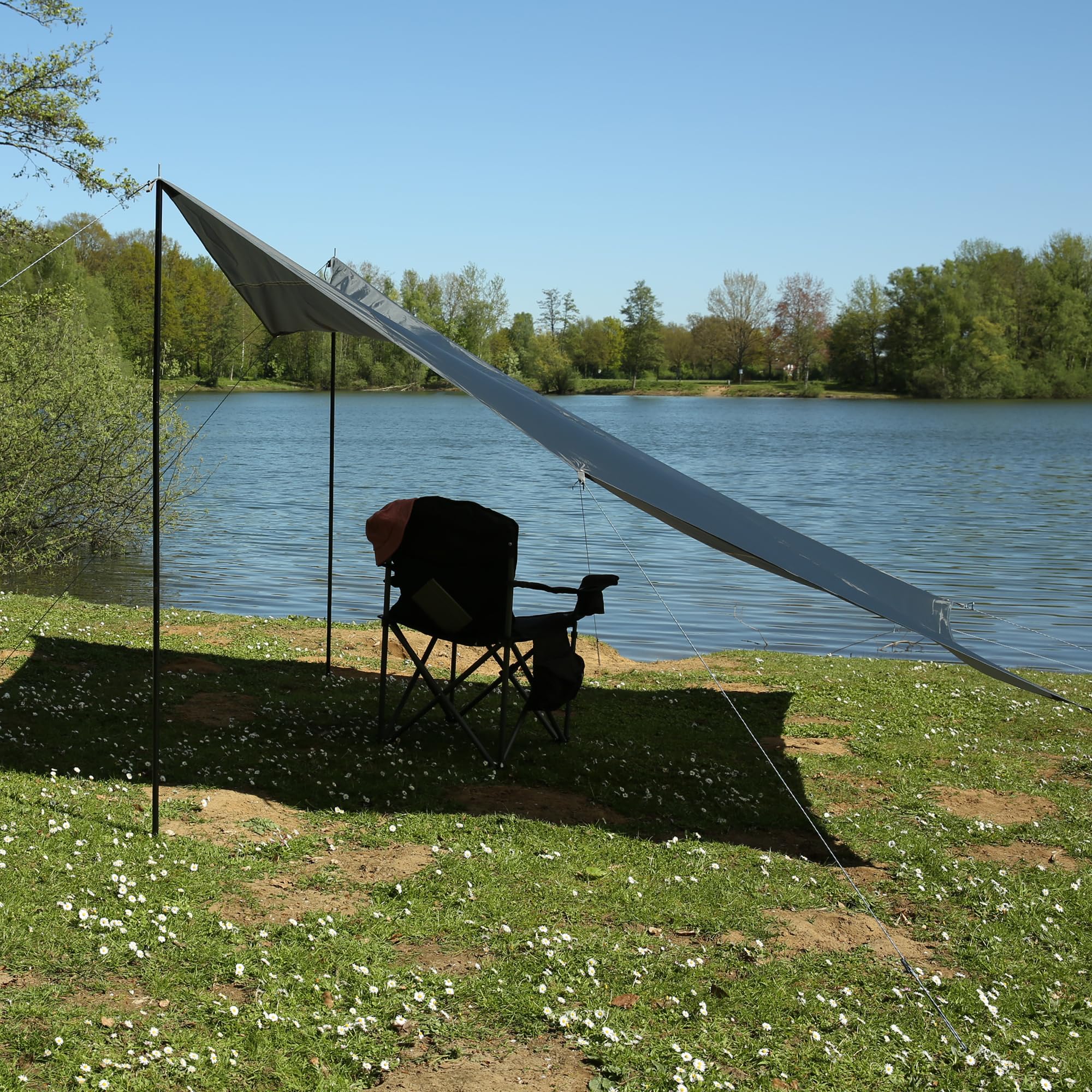 your GEAR Sonnensegel Atrani 3 x 3 m Sonnenschutz Wetterschutz Tarp 2 Auftstellstangen Wasserdicht 5000 mm Grau