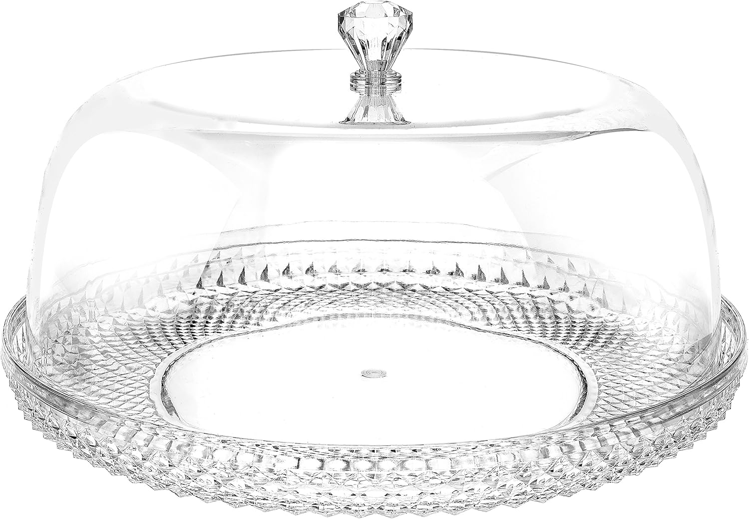 Up To 40% OFF 12 Inch Clear Food-Grade Acrylic Diamond Pattern Server Cake Dessert Platter with Cloche Bell Cover