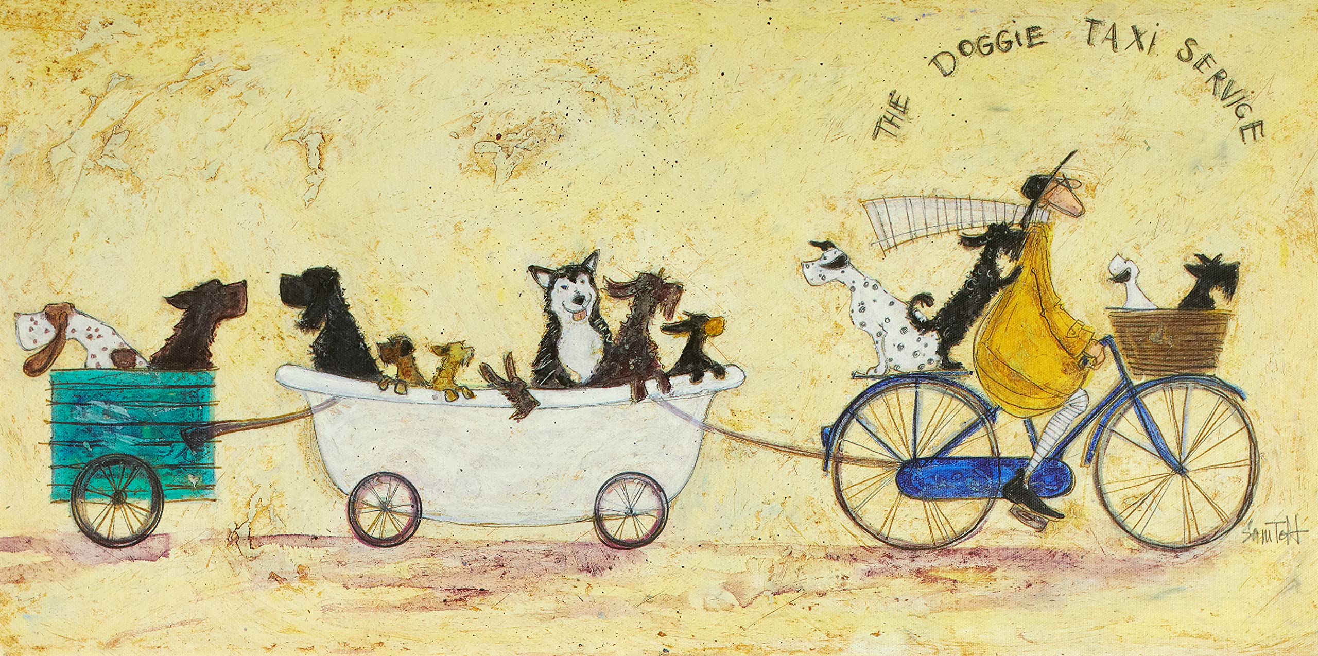Sam Toft WDC91115-Multi Coloured- The Doggie Taxi Service Canvas Print, Multi Coloured, 30 x 60cm