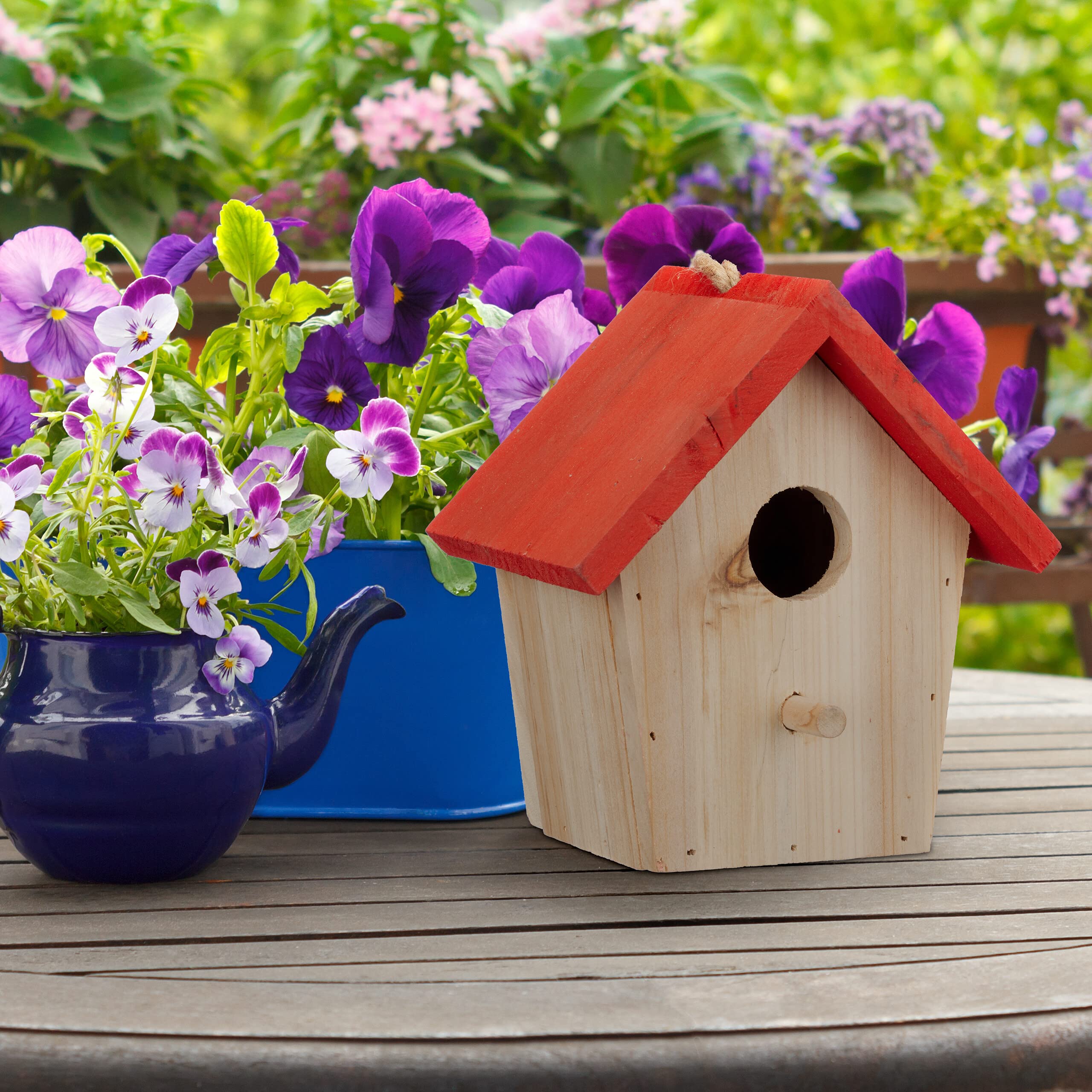 Relaxdays Casetta per Uccelli Decorativa, da Appendere in Giardino, Balcone, HLP: 16x15x11 cm, in Legno, Naturale Rossa