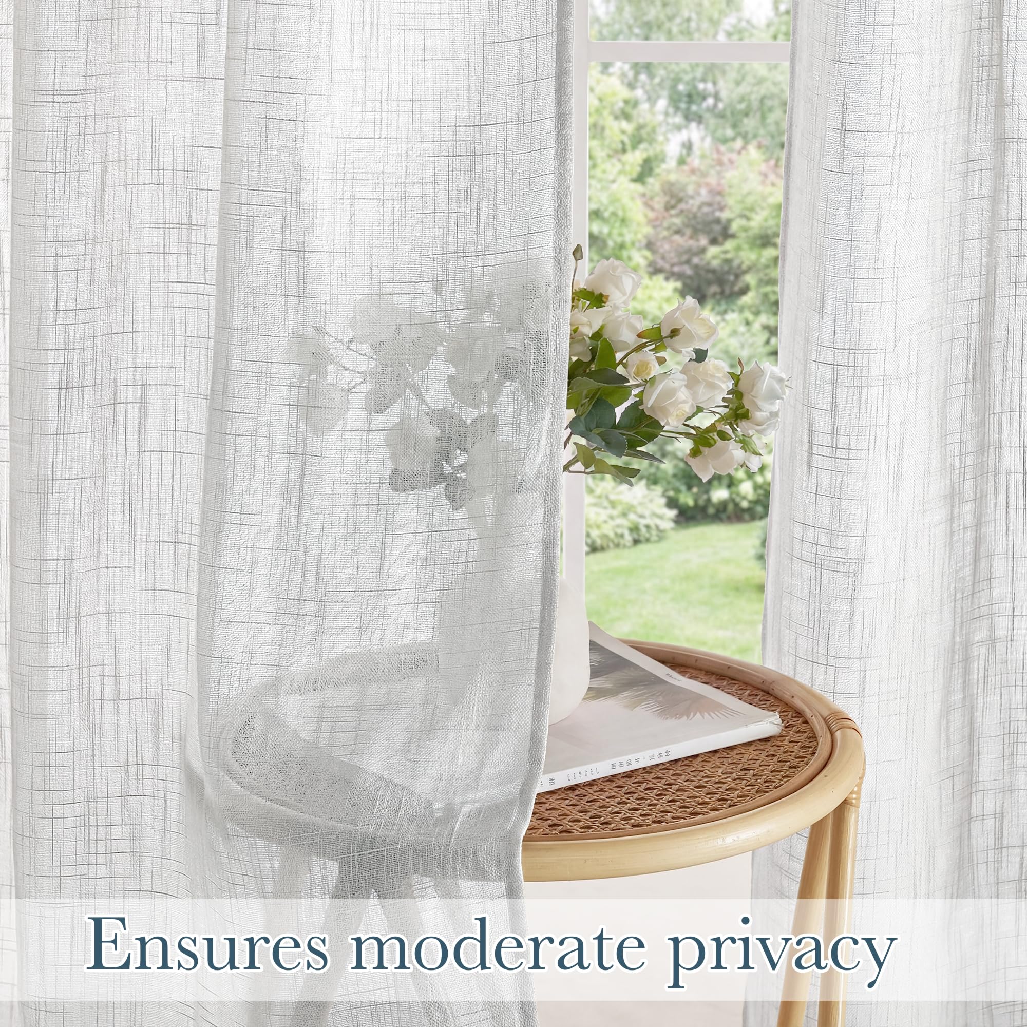 PONY DANCE Gordijnen Kant en Klaar Vitragegordijnen voor Woonkamer Slaapkamer Studeerkamer Kinderkamer Living Room Decoration Voile Linen Curtains Pure Transparante Raamgordijnen,132x137cm,Wit