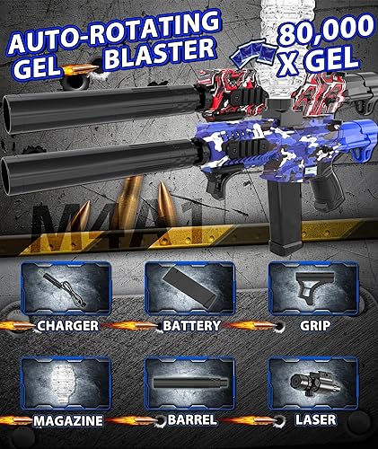 Miniatura 4 de Paquete de 2 lanzadores eléctricos de bolas de gel, lanzador automático de bolas de salpicaduras de alta velocidad con más de 80000 y gafas,