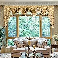 Vista 16 de Loom and Mill Luxury Waterfall Valances for Windows, Elegant Jacquard Thick Swag Curtains Valance with Tassels for Living Room, Bedroom Party Light
