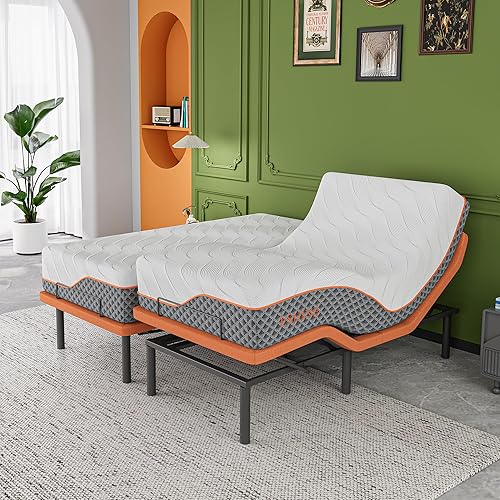 Miniatura 12 de Base de cama ajustable Split King + híbrido mate de 14 pulgadas, base de cama con masaje, inclinación de almohada, control inteligente