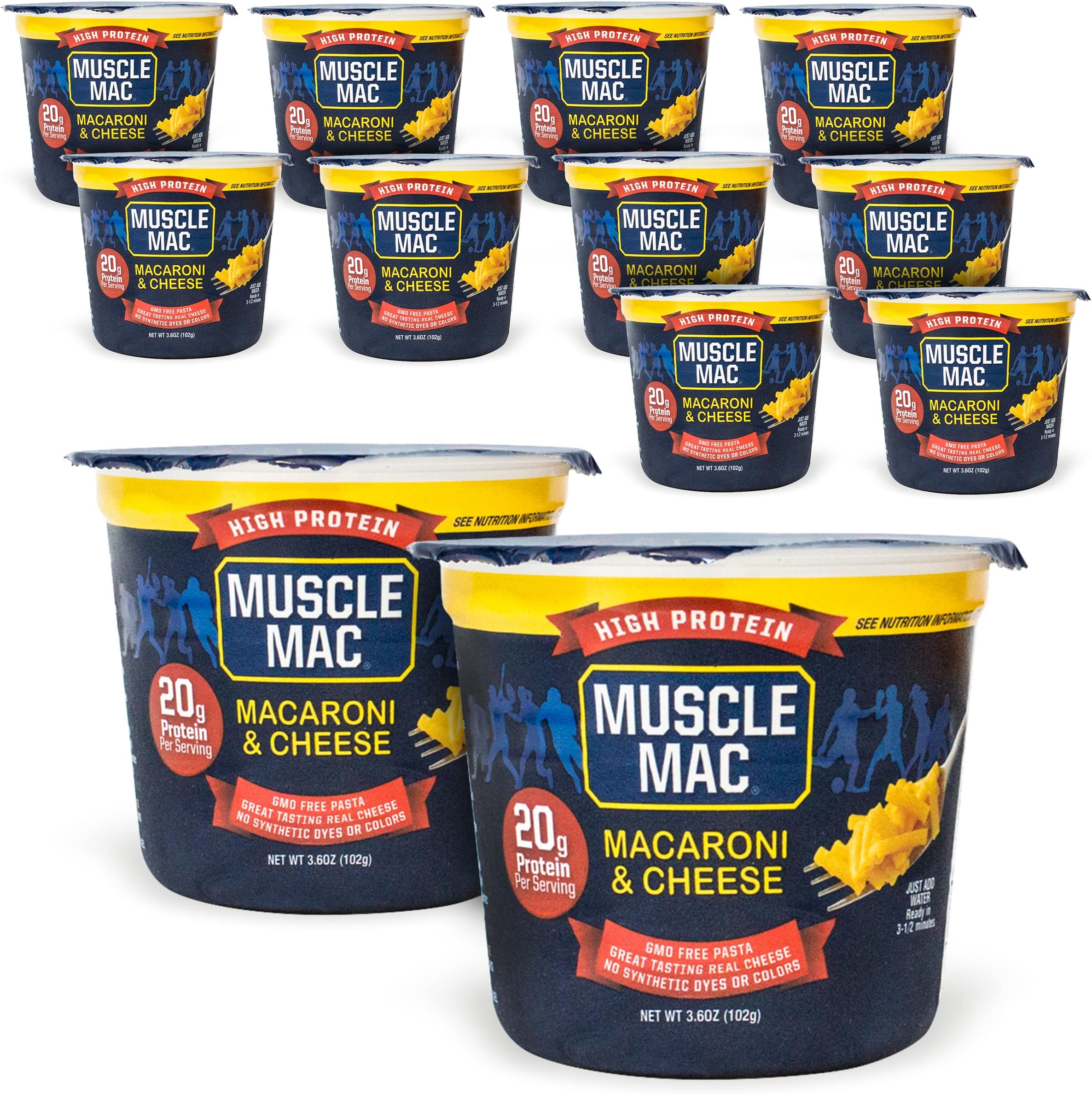 Macaroni and Cheese Microwavable Mega Cups, 20 Grams Of Protein Per Serving, Real Cheese, Non-GMO, (12 Cups)