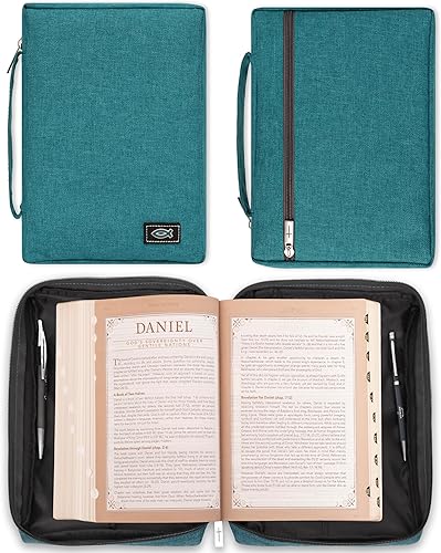 Miniatura 19 de Funda de lona para hombres y mujeres con cremallera para Biblia o libro con asa. Azul marino/Be Still